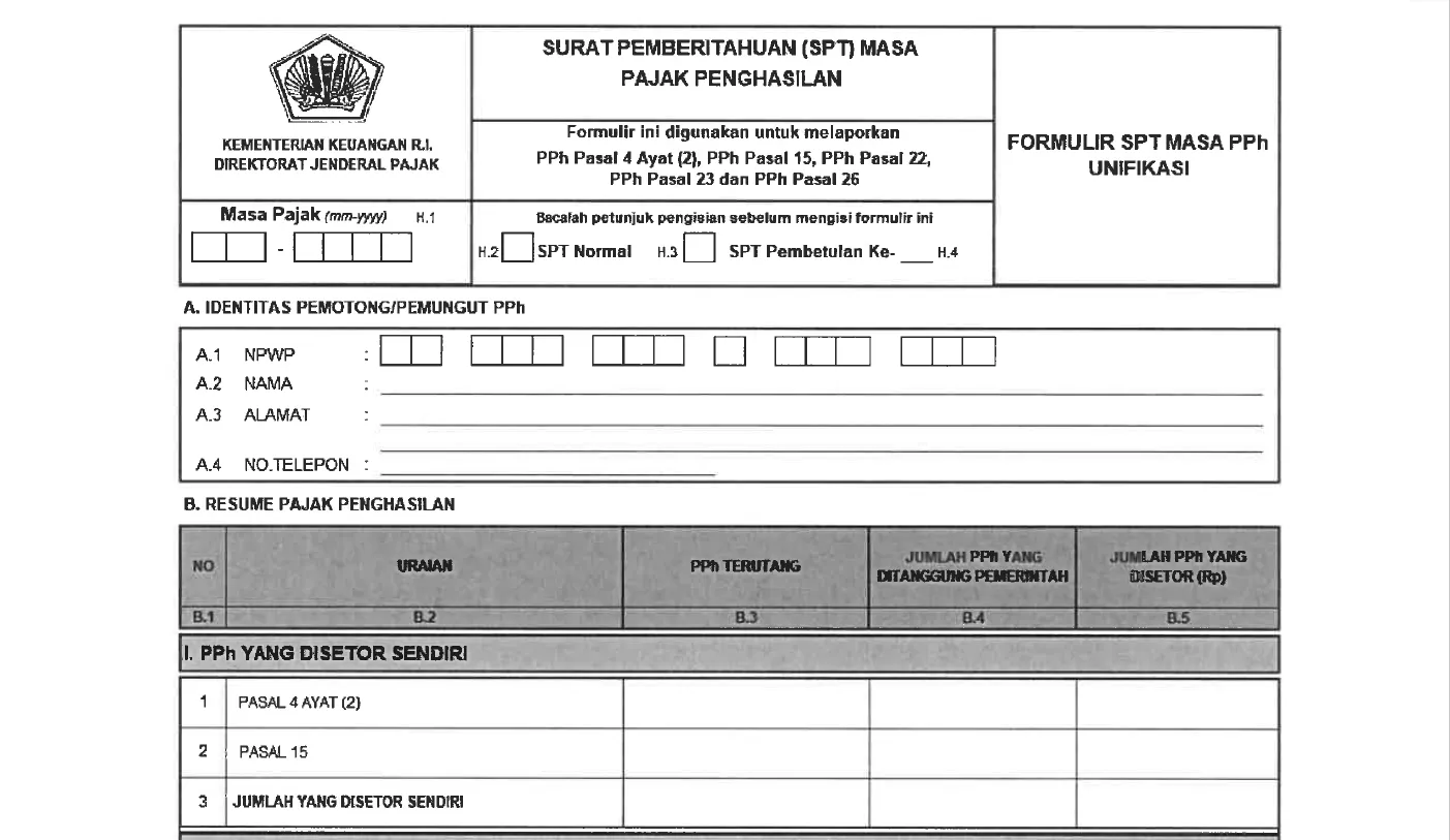 Bentuk SPT Masa Unifikasi