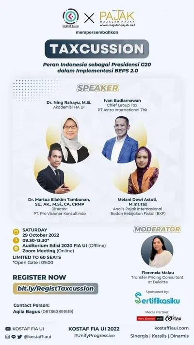 FIA UI Adakan Seminar Bertajuk Peran Indonesia sebagai Presidensi G20 dalam Implementasi BEPS 2.0