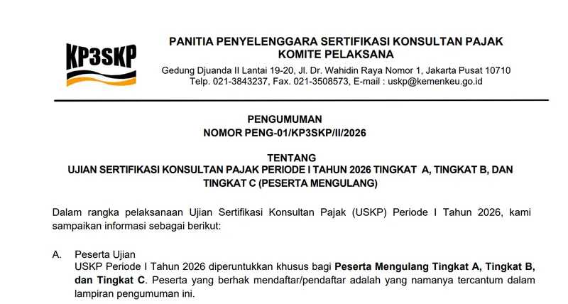 Pendaftaran USKP Periode I 2026 Resmi Dibuka, Catat Jadwal Pendaftarannya