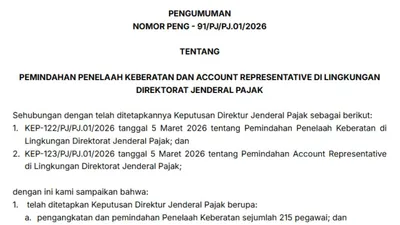 DJP Akan Mutasi Ribuan Pegawai Mulai Akhir Maret 2026, Begini Rinciannya