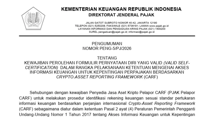 DJP Beri Panduan PJAK Pelapor CARF Terkait Valid Self-Certification
