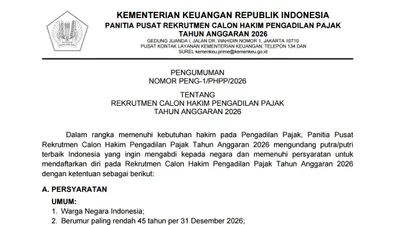 Kemenkeu Buka Rekrutmen Hakim Pengadilan Pajak, Praktisi Pajak Berpengalaman Bisa Mendaftar