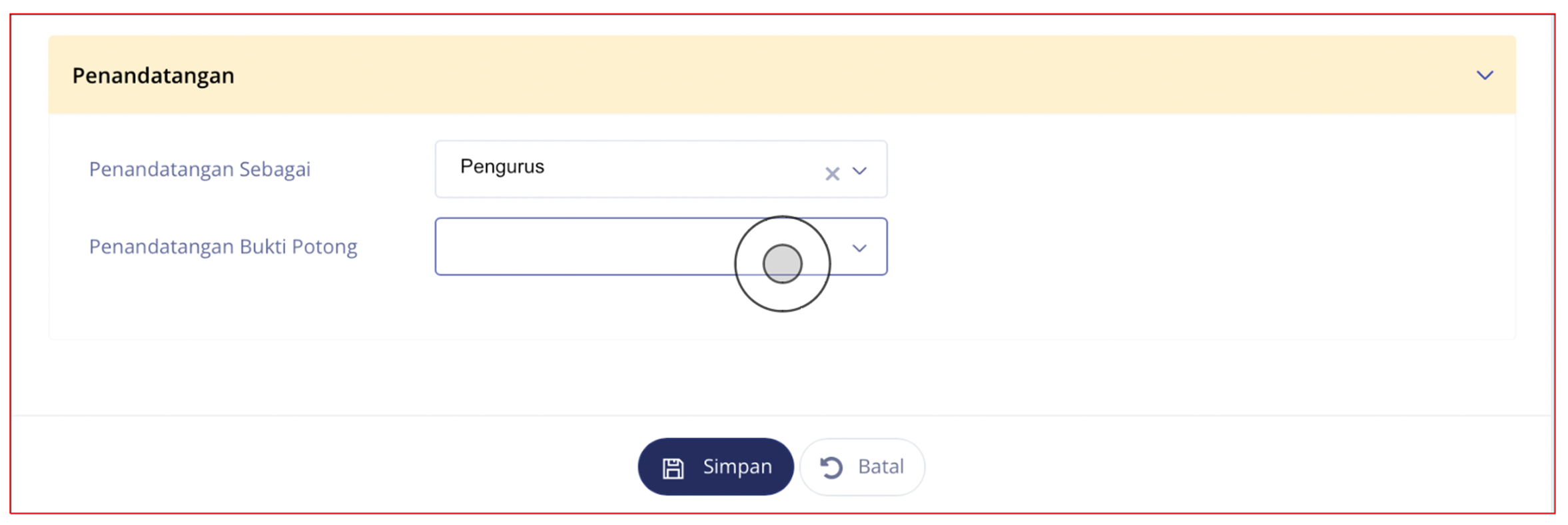 Kolom Penandatangan SPT Masa PPh Unifikasi