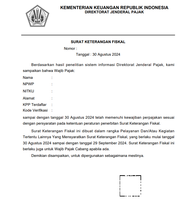 Contoh Cetakan Surat Keterangan Fiskal